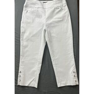 Jenna Rose White Capri Pants Grommet Hem Lace Up Cropped Stretch Trousers Large